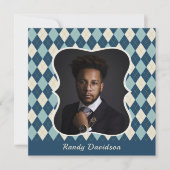 Vatertag Custom Foto Blue Raute Dinner Party Einladung (Vorderseite)