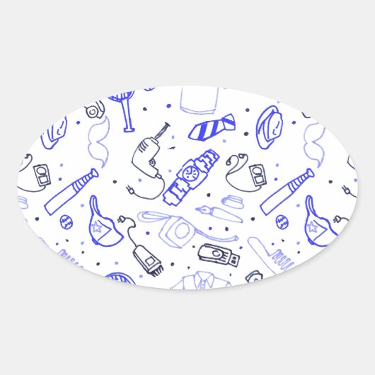 Vatertag-Doodle Ovaler Aufkleber (Vorderseite)