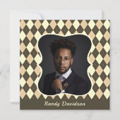 Vatertag Foto Brown Tan Raute Abendessen Party Einladung (Vorderseite)