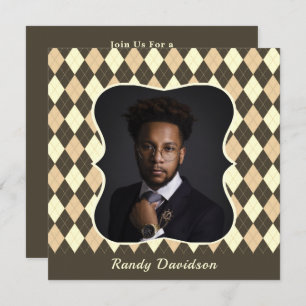 Vatertag Foto Brown Tan Raute Abendessen Party Einladung
