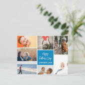 Vatertag Foto Collage Postcard Blue Postkarte (Stehend Vorderseite)