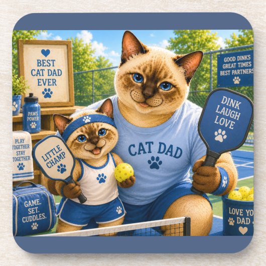 Vatertag für Cat Dad Pickleball-Fans Getränkeuntersetzer (Vorderseite)