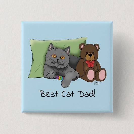 Vatertag Graue Katze Button (Vorderseite)