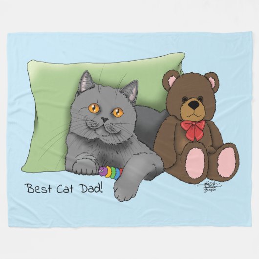 Vatertag Graue Katze Fleecedecke (Vorderseite (Horizontal))