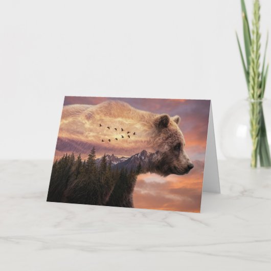 Vatertag Grizzlybär und Berge Karte (Vorderseite)