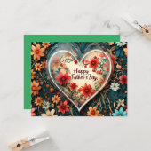 Vatertag Grußkarte mit Blumenherz. Karte (Vorderseite/Rückseite Beispiel)