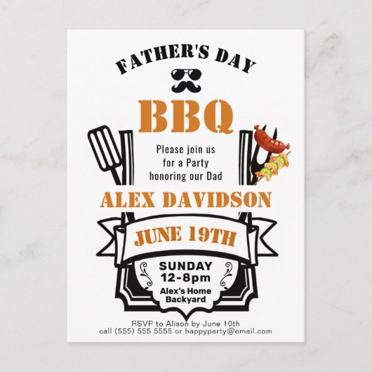 Vatertag Hinterhof Orange Ribbon GRILLEN Party Postkarte (Vorderseite)