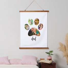 Vatertag Hund Vater | 5 Paw Print Foto Collage Wandteppich Mit Holzrahmen