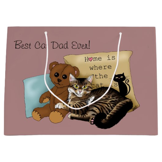 Vatertag Katze Große Geschenktüte (Vorderseite)