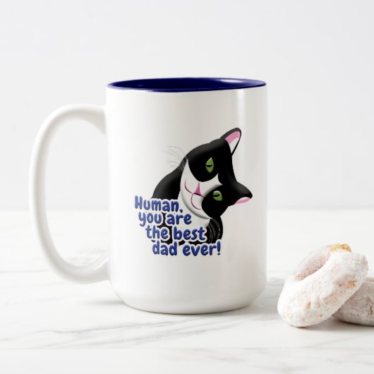 Vatertag Katze Zweifarbige Tasse (Mit Donut)
