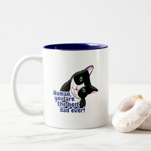 Vatertag Katze Zweifarbige Tasse (Mit Donut)