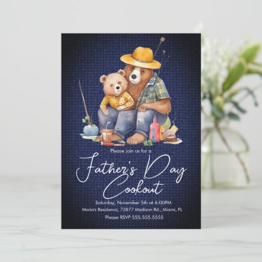 Vatertag Keksbären Fischen Picknick Party Einladung (Stehend Vorderseite)