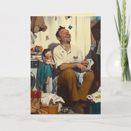 Vatertag Lachen im Wäschesaal Einladung (Vorderseite)