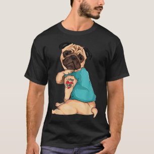 Vatertag Lustiger Hund Pug Ich Liebe Papa Tattoos T-Shirt