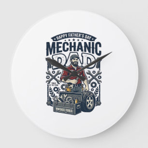 Vatertag Mechaniker Vater Shirt Lustig Arbeitender Große Wanduhr