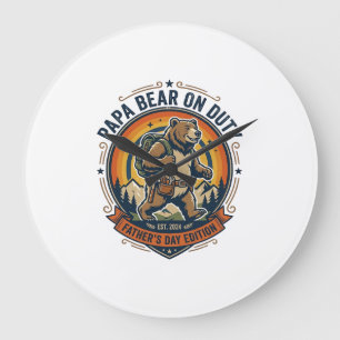 Vatertag Papa Bär Im Dienst Shirt Lustiges Tier Da Große Wanduhr