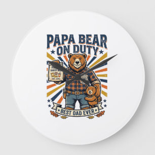 Vatertag Papa Bär Im Dienst Shirt Lustiges Tier Da Große Wanduhr