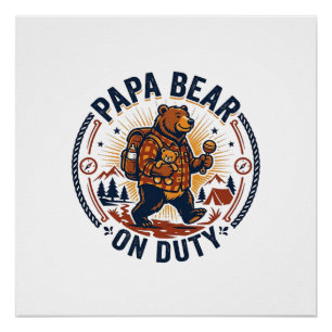 Vatertag Papa Bär Im Dienst Shirt Lustiges Tier Da Poster