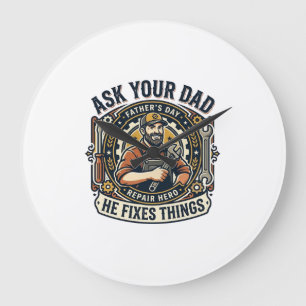 Vatertag Reparatur Papa T-Shirt Frag Deinen Papa E Große Wanduhr