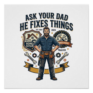 Vatertag Reparatur Papa T-Shirt Frag Deinen Papa E Poster