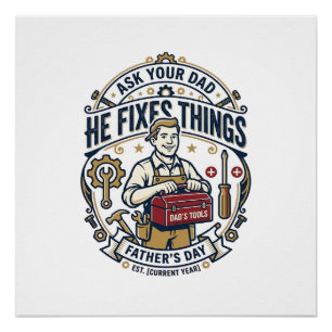 Vatertag Reparatur Papa T-Shirt Frag Deinen Papa E Poster