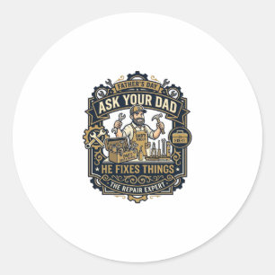Vatertag Reparatur Papa T-Shirt Frag Deinen Papa E Runder Aufkleber