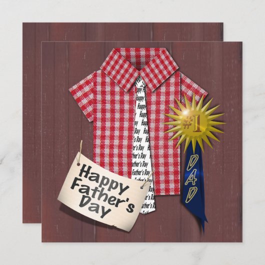 Vatertag Rotes Shirt mit Stalluntergrund Einladung (Vorne/Hinten)