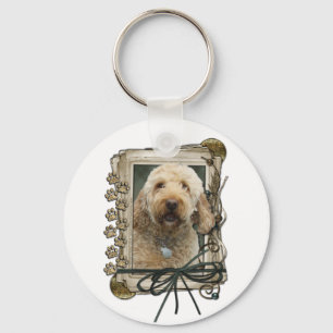 Vatertag - Steinpfähle - Golden Doodle Schlüsselanhänger