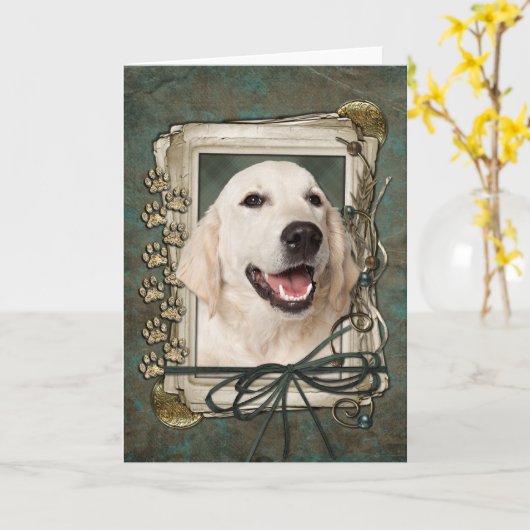 Vatertag - Steinpfähle - Golden Retriever Tebow Karte (Gelbe Blume)