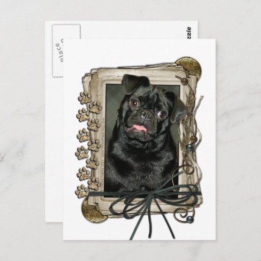 Vatertag - Steinpfähle - Mops - Ruffy Postkarte (Vorne/Hinten)