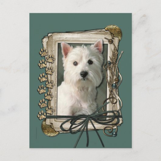 Vatertag - Steinpfähle - Westie Postkarte (Vorderseite)