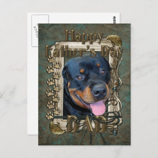Vatertag - Stone Paws - Rottweiler - Harley Postkarte (Vorne/Hinten)