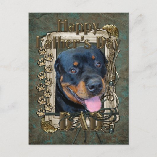 Vatertag - Stone Paws - Rottweiler - Harley Postkarte (Vorderseite)