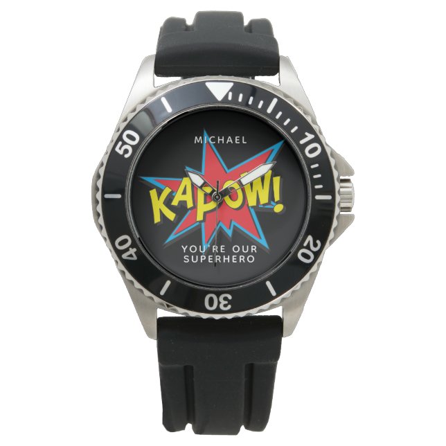 Vatertag Superhero Comic Individuelle Name Armbanduhr (Vorderseite)