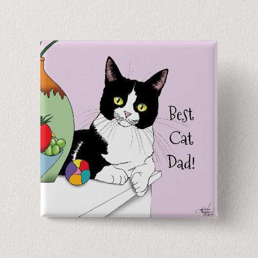Vatertag Tuxedo Katze Button (Vorderseite)