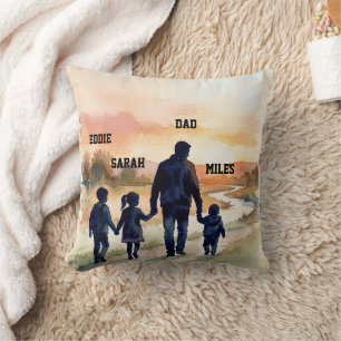 Vatertag-Wasserfarben-Familien-Sonnenuntergang Kissen