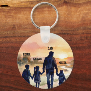 Vatertag-Wasserfarben-Familien-Sonnenuntergang Schlüsselanhänger