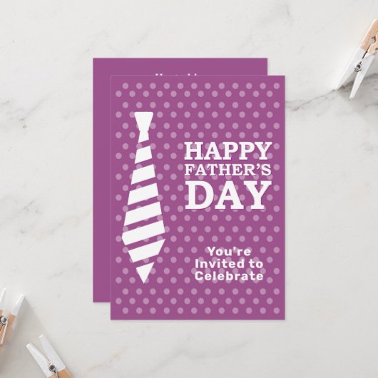 Vatertag Weiße Krawatte Lila Dots Abendessen Party Einladung (Vorderseite/Rückseite Beispiel)