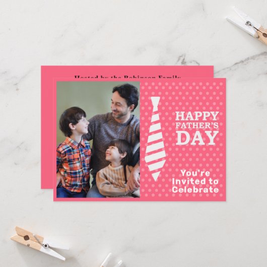 Vatertag Weiße Krawatte rosa Punkte hinzufügen Par Einladung (Vorderseite/Rückseite Beispiel)