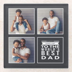 Vatertag World's Best Dad 3-Foto-Collage Grau Glasuntersetzer