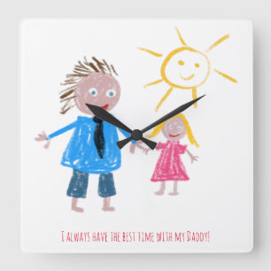 Vatertags-Geschenk, Ihre Kinder, die auf a Quadratische Wanduhr