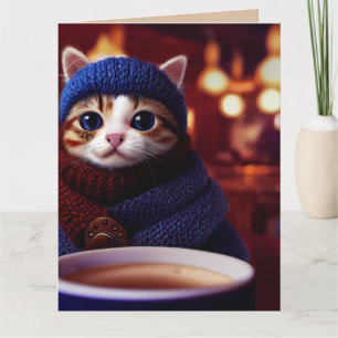 VATERTAGS-GRÜßKARTE MIT SÜßER KATZE UND KAFFEE KARTE