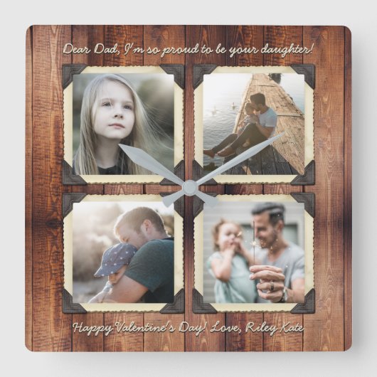 Vatertochter Personalisiert Instagram Foto Grid Quadratische Wanduhr (Vorderseite)