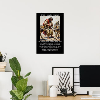 Vaterunser Guter Hirte schützt Lamm Wölfe Poster