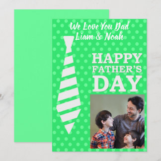 Vathers Day Foto Necktie Light Green Dots Card Einladung