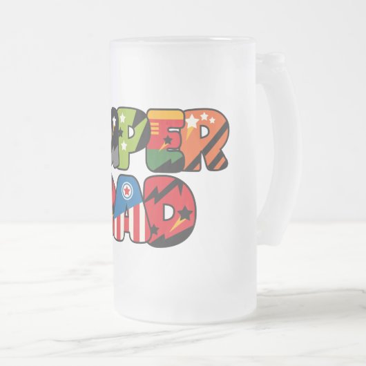 Vathers Day Gift Superdad Superhero Super Vater Mattglas Bierglas (VorderseiteRechts)