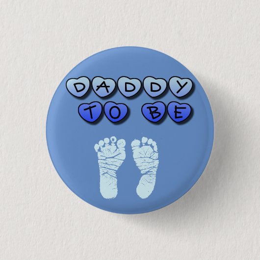 Vati, zum Baby-Abdruck-blauer Babyparty-Knopf zu Button (Vorderseite)