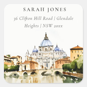 Vatikanstadt Rom Italien Wasserfarben Landschaftsa Quadratischer Aufkleber