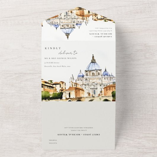 Vatikanstadt Rom Italien Wasserfarbenwelt Hochzeit All In One Einladung (Außenbereich)