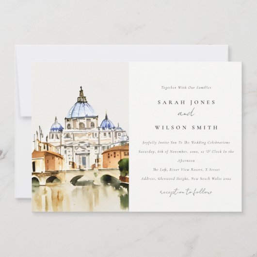 Vatikanstadt Rom Italien Wasserfarbenwelt Hochzeit Einladung (Vorderseite)